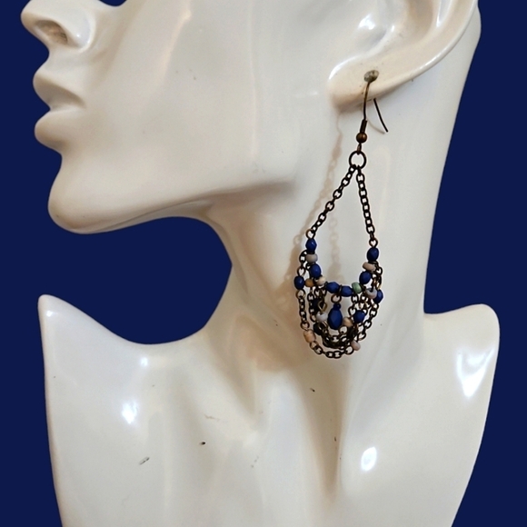 3/$30 VTG Chain Beaded Chandalier Dangle Hook Earrings - Picture 1 of 5